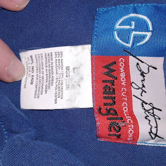 Wrangler George Strait Shirt Mens Size L Blue Button Down Long Sleeve Rayon - Picture 8 of 10